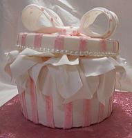 Front of pink hatbox or giftbox cake