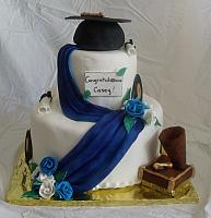 Blue and White Graduation Cake With Music Theme main view