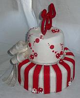 40th Anniversary Whimsical Silver Red Stripes Bow Cake back view