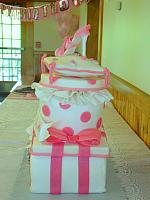 Stacked Presents with Pillow, Fashion Shoe, Silver Tiara Princess Cake side 2