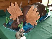 Carved Moose Cake Sitting In Pond view 2