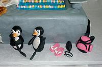 Edible gumpaste swim bag or back pack, swim goggles, flip flops, penguins