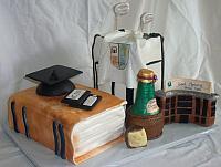 College Graduation Cake with Golf Bag Cake, Book Cake, Wine Bottle, Hospital Building Facade, Cheese, Droid Computer, Graduation Cap view 1