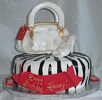 Red and White Purse, Shoe, Black Zebra Striped Cake main view
