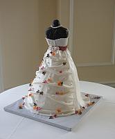Bridal Shower Dress Cake with Miniature Fall or Autumn Leaves back view
