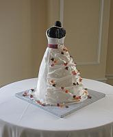 Bridal Shower Dress Cake with Miniature Fall or Autumn Leaves back view 2
