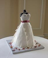 Bridal Shower Dress Cake with Miniature Fall or Autumn Leaves front view