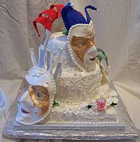 Mardi Gras cake with gumpaste masks