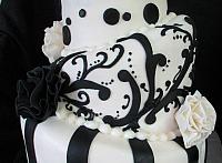 Whimsical Black White Fondant Cake Scrollwork Close up