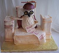 Graduation cake with edible owl and books