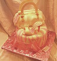 Pink and Ivory Designer Purse Cake with designer shoes and zebra striped cake - Top view
