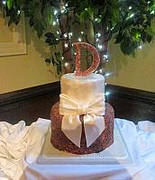 Wedding Cake with Multicolored Sugar Crystals, Bow, Monogram