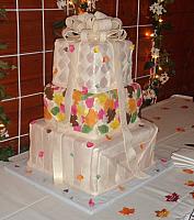 Fall Leaves Stacked Presents Wedding Cake view 1