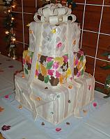 Fall Leaves Stacked Presents Wedding Cake view 2