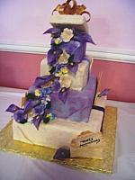 Purple Present Cake with Gumpaste 50th Anniversary Cards - sorry about blurry picture