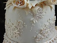Edible Gumpaste Ivory Lace with Edible Pearls Closeup 2
