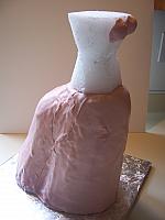 view 2 of cake with styrofoam bodice and fondant bust