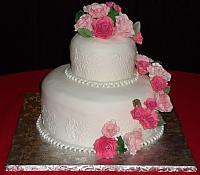 Multicolored Pink Roses Cascade Front view - notice the pearl necklace border which is made out of fondant