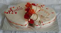 Wedding Cake of Two Hearts,  Red Gumpaste Roses,  Orange Hydrangea Gumpaste Flowers - Main pictures